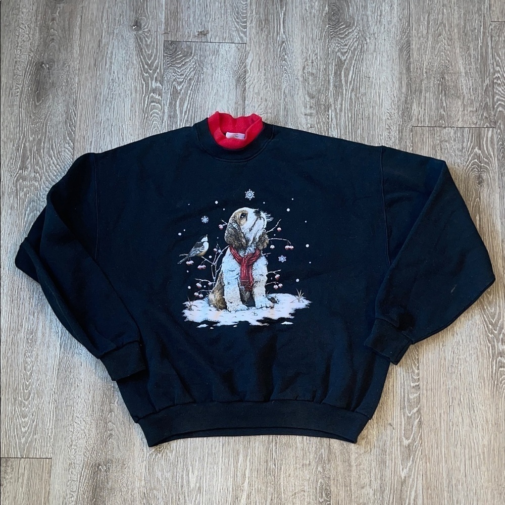 Vintage winter Jerzees pullover sweatshirt size large snow dog Christmas